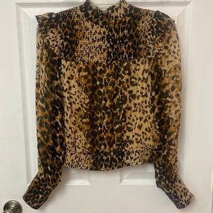 Free People Womens XS Leopard Animal Print SheerTop Leo Combo Blouse Ruffles